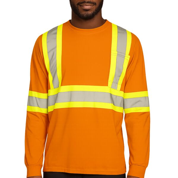 Long Sleeve Cotton Traffic T-Shirt, 4″ Refl. Tape Thumbnail