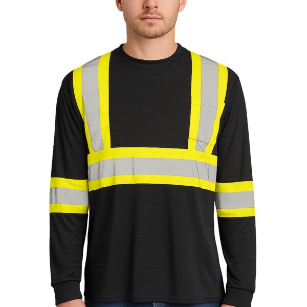 Long Sleeve Polyester Traffic T-Shirt, 4″ Refl. Tape Thumbnail